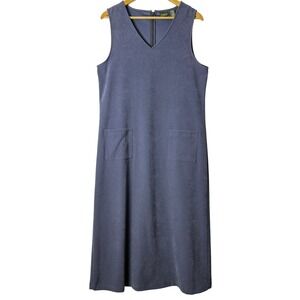 LL Bean Gray Maxi Dress Sleeveless Pockets V-Neck Modest Athleisure Lagenlook 12